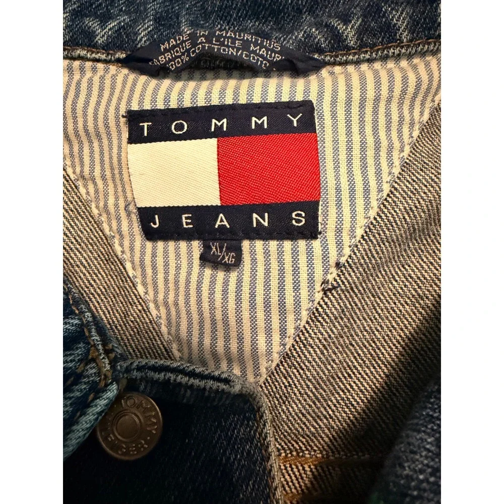 Vintage Tommy Hilfiger Jeans Denim Jacket Big Flag Logo 90s Mens XL Blue